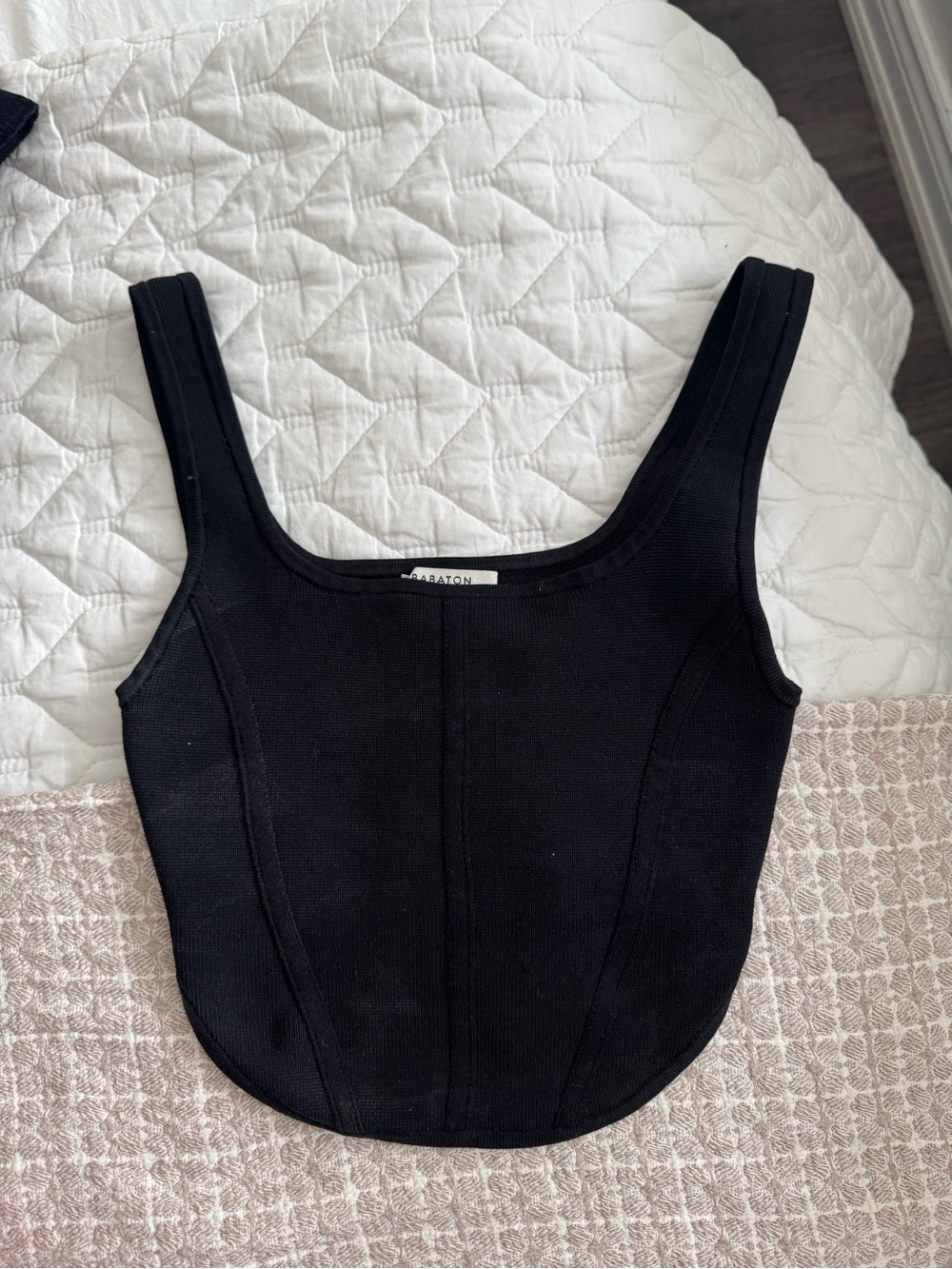Babaton Black Ribbed Square-Neck Crop Top